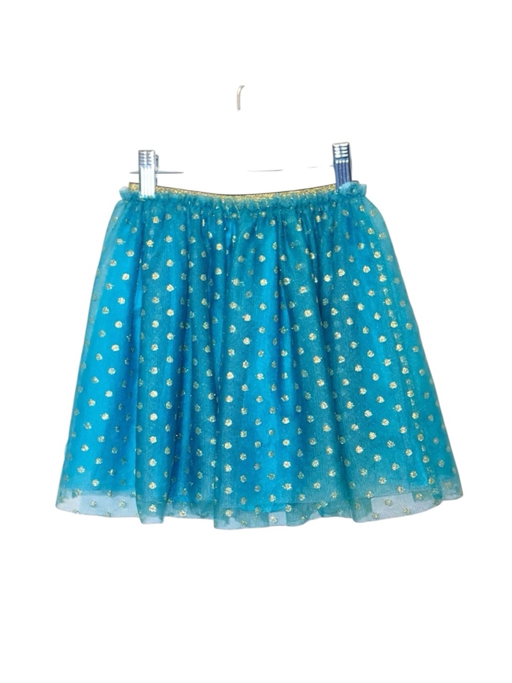 Hanna Andersson Blue Tulle Skirt Gold Polka Dot Twirl Size 120 6-7Y